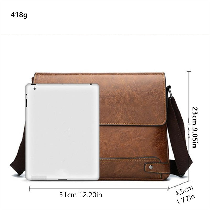 Men's Solid Color Retro Leather Shoulder Bag, Casual Business Messenger Bag Horizontal A4 Paper Travel Bag Briefcase Laptop Bag