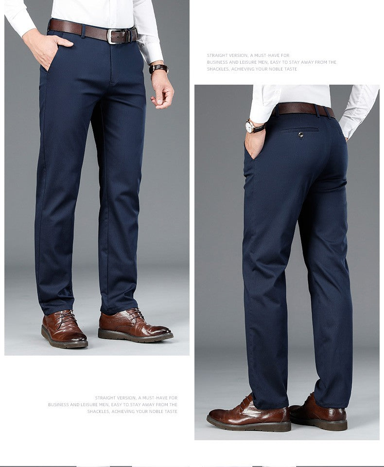2023 Primavera Novas Calças Casuais Masculinas de Fibra de Bambu Estilo Clássico Negócios Moda Calças Cáqui Elásticas de Algodão Roupa Masculina de Marca