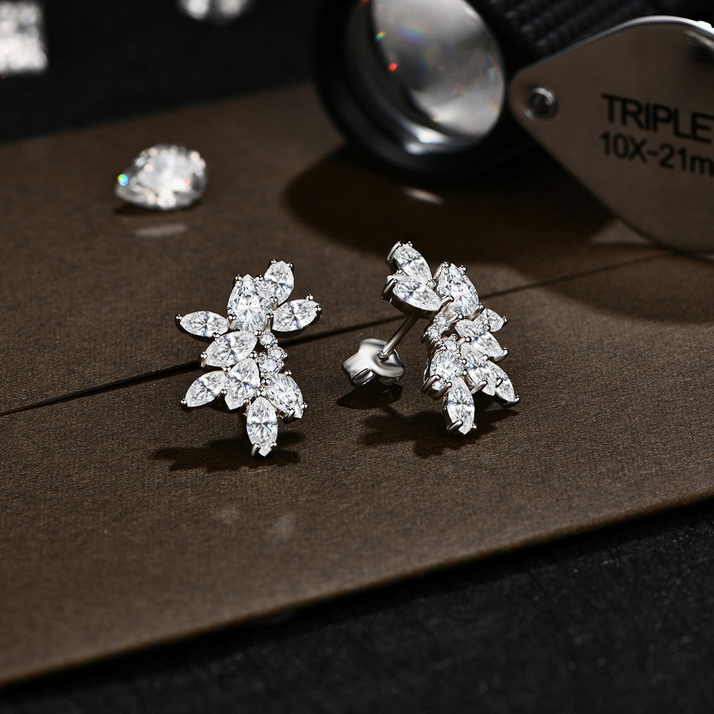 MINTYBOX Synthetic Moissanite Cluster Stud Earrings Solid 925 Sliver 18k Gold Plated for Women Wedding Engagement Luxury Jewelry