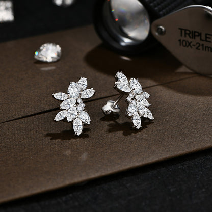 MINTYBOX Synthetic Moissanite Cluster Stud Earrings Solid 925 Sliver 18k Gold Plated for Women Wedding Engagement Luxury Jewelry