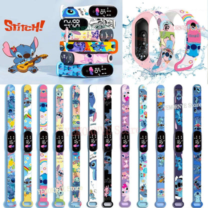 Relógios Digitais Infantis Disney Stitch Figuras de Anime LED Touch Luminoso Relógio Digital Esportivo Infantil à Prova D'Água Brinquedos de Aniversário