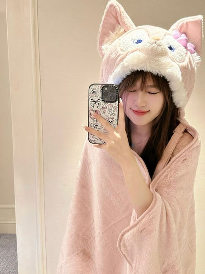 2025 Disney Lina Bell Cobertor com Capuz Desenho Animado Anime Manta Engrossada de Flanela para Dormir, Soneca, Uso Interno, Quente, Costurada, Presentes para Meninas