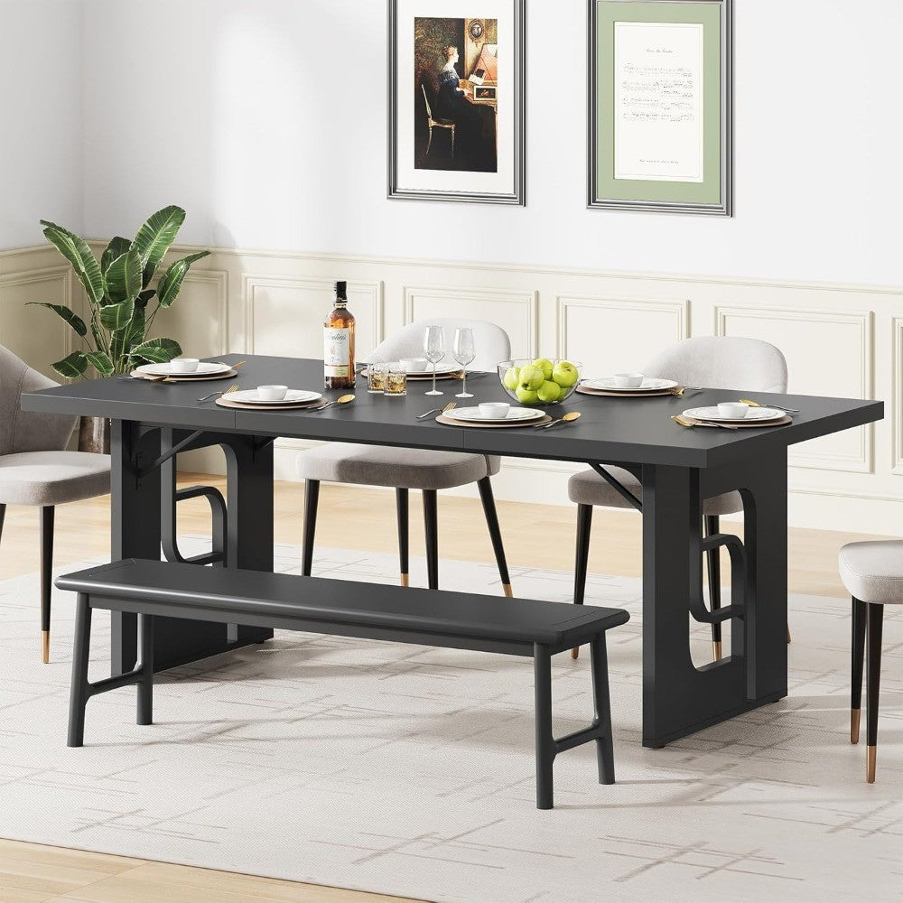 71 inch Large Dining Table for 6-8, Modern Rectangular Kitchen Table, Dinner Table Furniture with Metal Legs for Dining Room