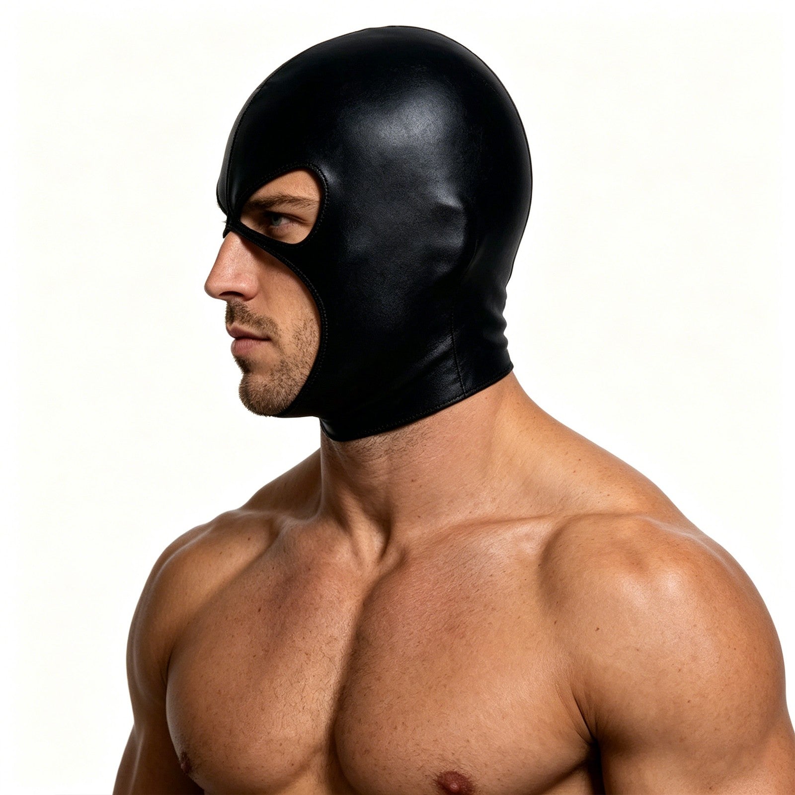 Men Cosplay Wet-Look Hood Head Mask Faux Leather Face Mask Black 3 Holes Cover CS Carnival Role Play Halloween Masks