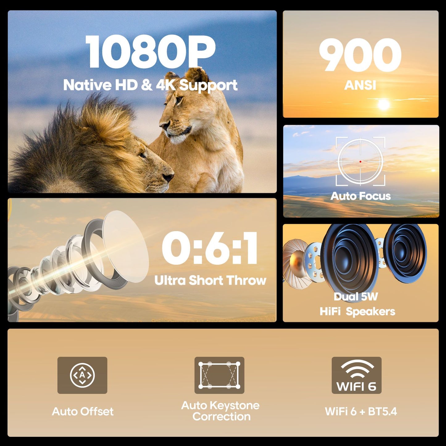Magcubic Auto Focus HY450C Ultra Short Throw Projector With Auto Offset 1080P 8K HD 900 ANSI WiFi6 BT5.4 Allwinner H716 Voice