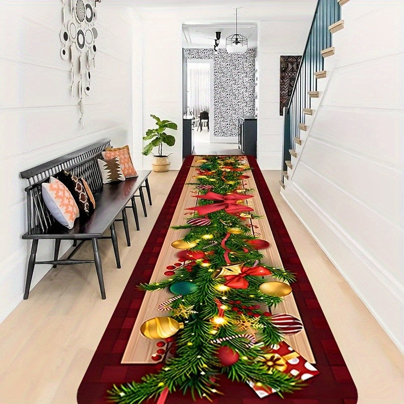 VIKAMA Festive Christmas Snowflake Runner Rug Home Decoration Kitchen Rugs, Entryway Hallway Bedroom Carpet Welcom Floor Mat
