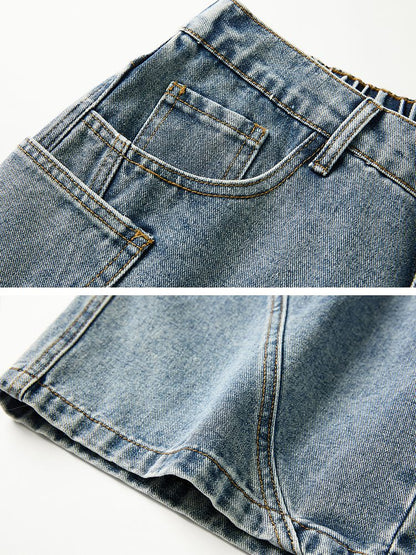 Men's Summer Denim Cargo Shorts Big Size 8XL 7XL 6XL Elastic Waist Straight Baggy Jeans Shorts