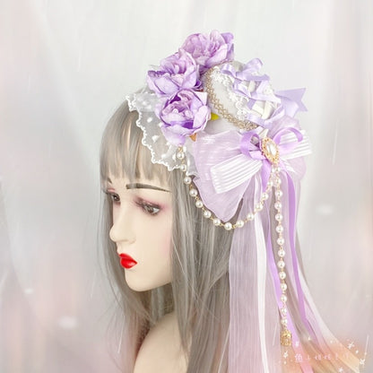 Chapéu de Aba Lisa Lolita Branco Rosa Versátil Lo Flor Casamento Elegante Acessórios de Cabelo