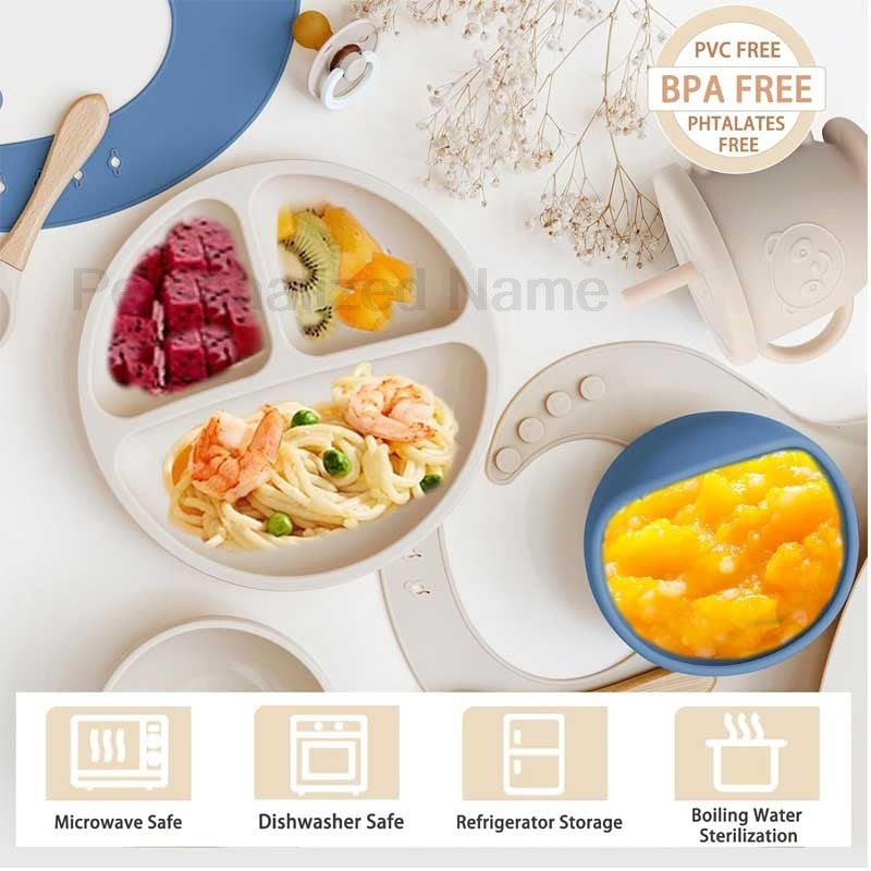 Personalized Name Baby Feeding Set Kids Silicone Plate Bowl Straw Cup Customized Children's Tableware Baby Supplies Newborn Gift