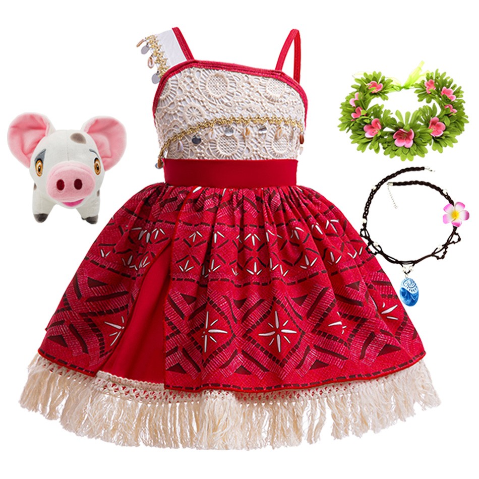 Girls Halloween Cosplay Moana Dress Ocean Adventure Role Play Costume Vaiana Princess Boys Maui Costume Vestidos Party Dress