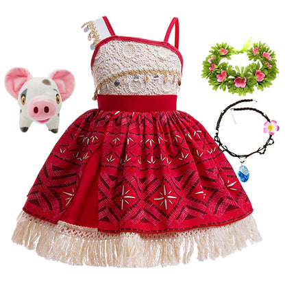 Girls Halloween Cosplay Moana Dress Ocean Adventure Role Play Costume Vaiana Princess Boys Maui Costume Vestidos Party Dress