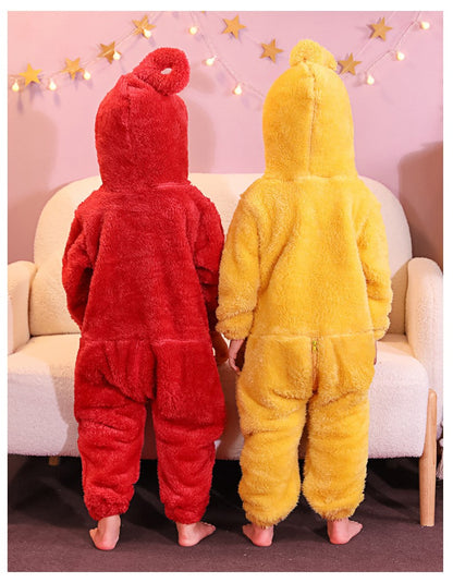 Adult Kids Teletubbies Costumes Soft Long Sleeves Piece Pajamas Costume Lala Home Clothes Cosplay Adult Unisex HomeWear