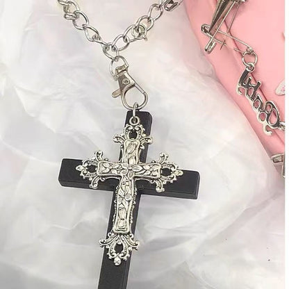 Personality Punk Trendy Cool Gothic Wood Cross Pendant NNecklace for Women Men Vintage Hip Hop Y2k Necklace Party Jewelry Gift