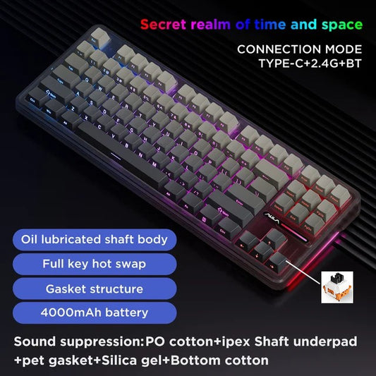 Teclado Mecânico AULA F87Pro 2.4g/Usb/Bluetooth Tri Mode Sem Fio 87 Teclas 5 Camadas de Amortecimento Adequado para Jogos+Digitação