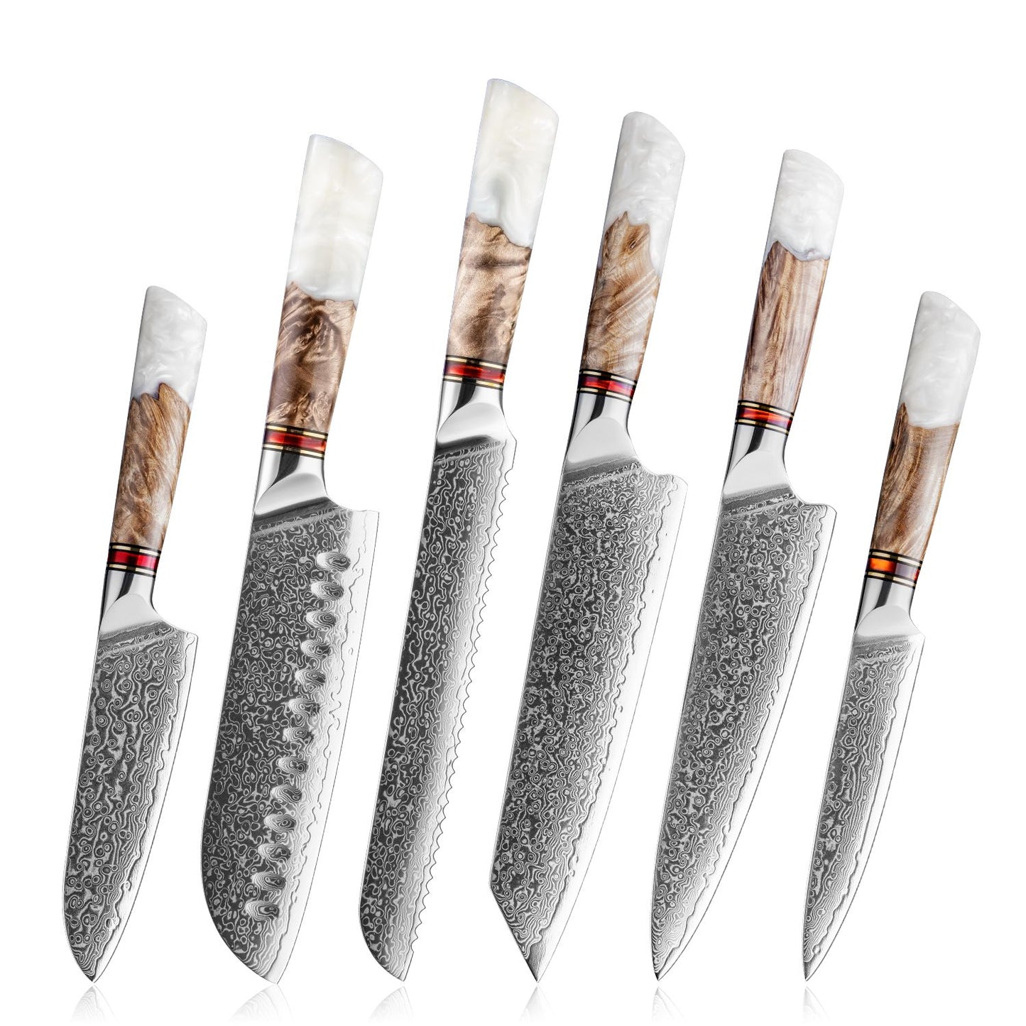 Grandsharp 1-6Pcs Kitchen Knife Set 67 Layer Damascus Steel Solidified Wood Handle Chef Utility Paring Knife with Gift Box