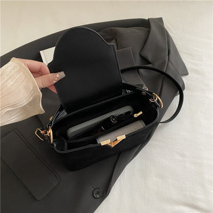 Fashionable Mini Suede Women's Bag, Faux Suede Tote Bag, Hardware Lock Buckle Decoration Handbag Purse Shoulder Cross Body Bags