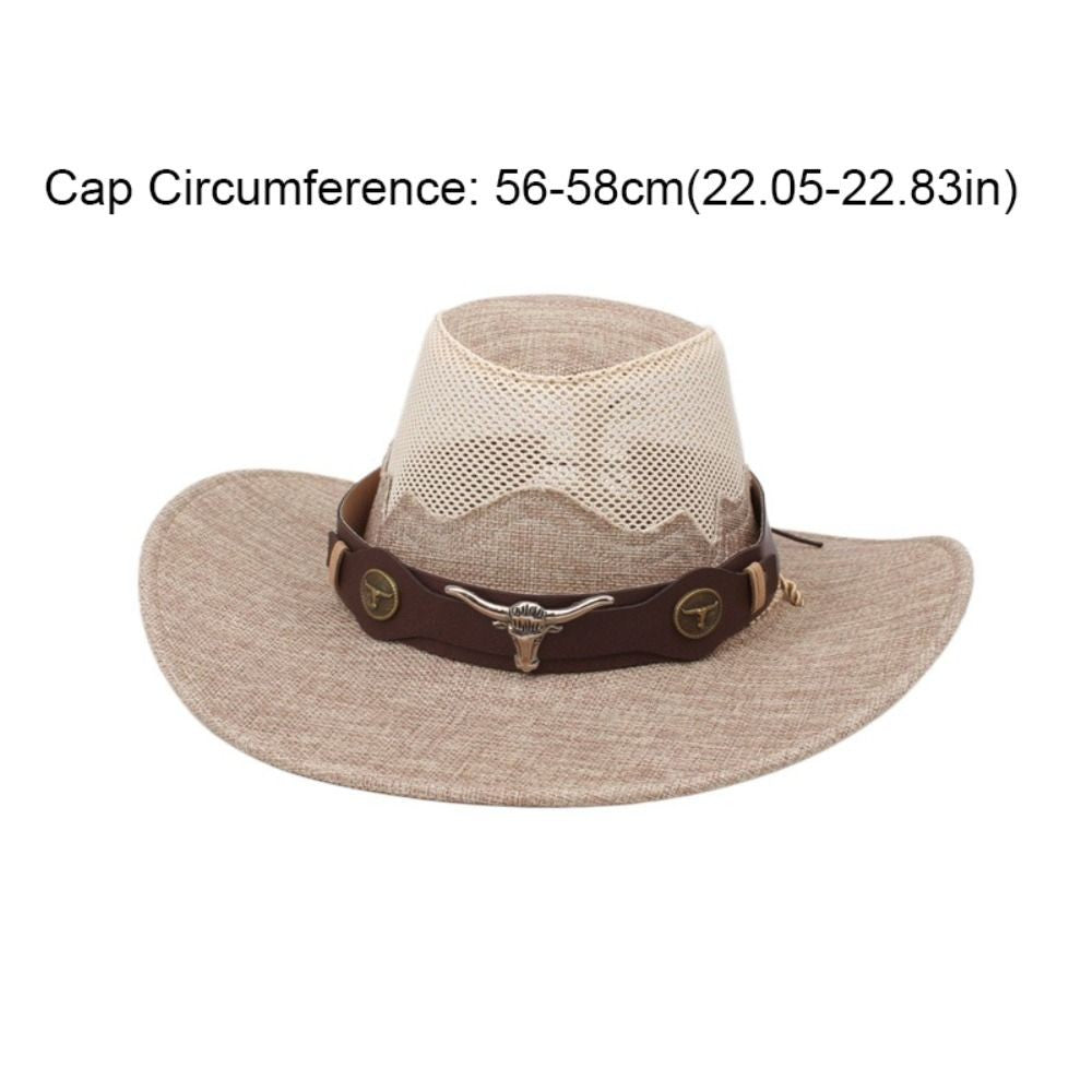 Wide Brim Western Cowboy Hats Ethnic Style Visor Cap Sunscreen Bucket Hat Mesh Knight Hat Sun Protection Fisherman Cap Travel