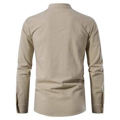 King Billion Men's Shirts Casual Men Cotton Linen Long Sleeve T-shirt Spring Autumn Vintage Shirt US Size Drawstring Neck