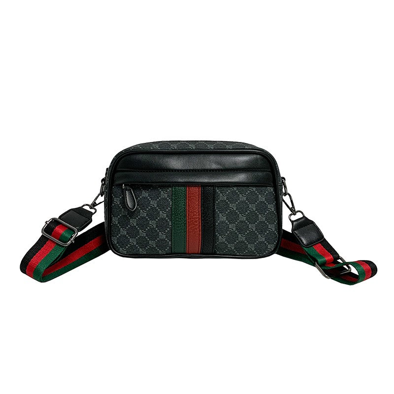 Casual Lightweight Sling Bag with Color Block Strap for Men PU Leather Messenger Bag Trend Wide Strap Crossbody Bags Designer