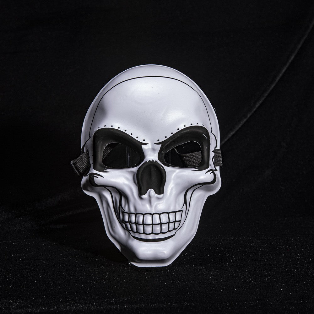 New White Ghost Head Skull Mask Halloween Horror Gold and Silver Mask Horror Smiley Cold Light Sticker Line Mask