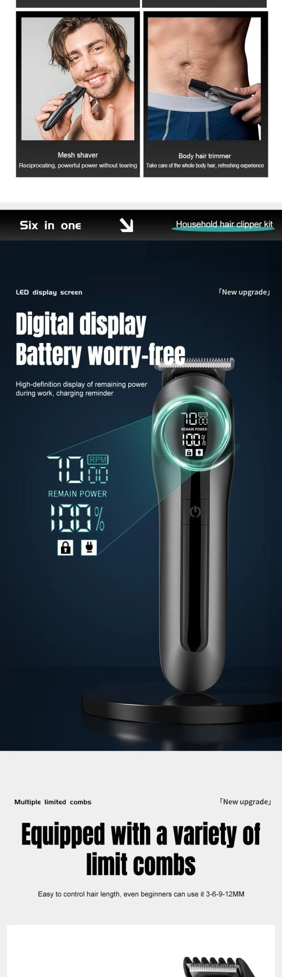 Xiaomi Youpin 6-in-1 Multifunctional Grooming Kit Hair Clipper With Digital Display High Power Electric Shaver Nose Hair Trimmer