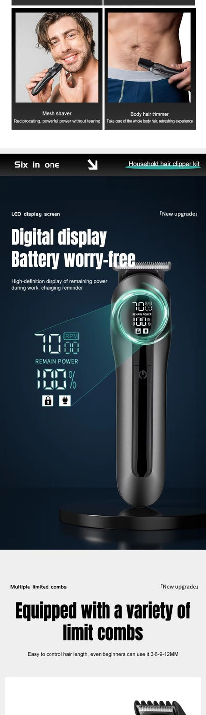 Xiaomi Youpin 6-in-1 Multifunctional Grooming Kit Hair Clipper With Digital Display High Power Electric Shaver Nose Hair Trimmer