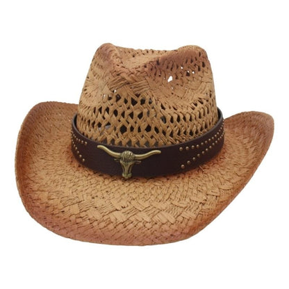 A52E Stylish Straw Cowboy Hats Multipurpose Western Headgear Comfortable Unisex Design For Festivals Daily Wear
