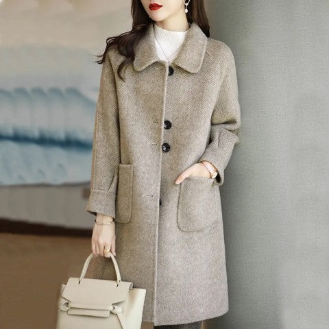 Plus Size Women's Thickened Woolen Coat Hot Sale Of The Season Autumn Winter New Style Small Size Korean Version Slimming Med...