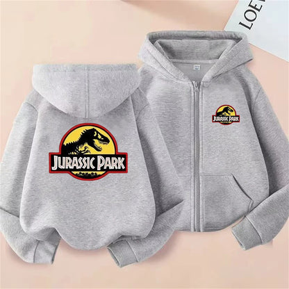 Boy Black zipper hoodie top Jurassic Park Dinosaurs printed red Sweatshirt children's outerwear casual fashion clothing Spring