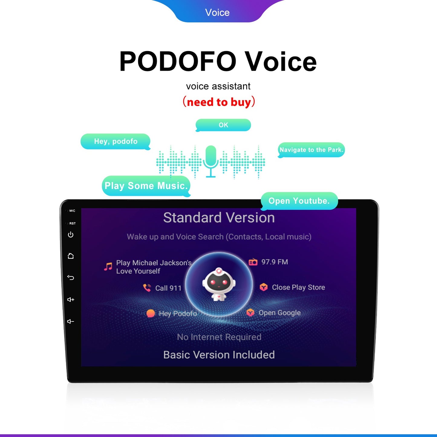 Podofo Rádio Automotivo Android 12 Androidauto Carplay 2 Din GPS Áudio Automotivo 7"/9"/10" WIFI BT Leitor Multimídia Automotivo para VW Ford