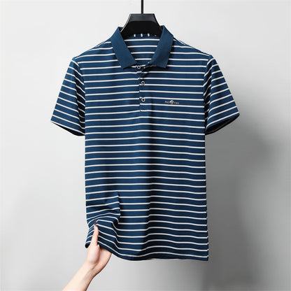 Men's Casual and Fashionable Striped Short Sleeved Polo Shirt Summer Comfortable Sweat Absorbing Breathable and Versatile Top