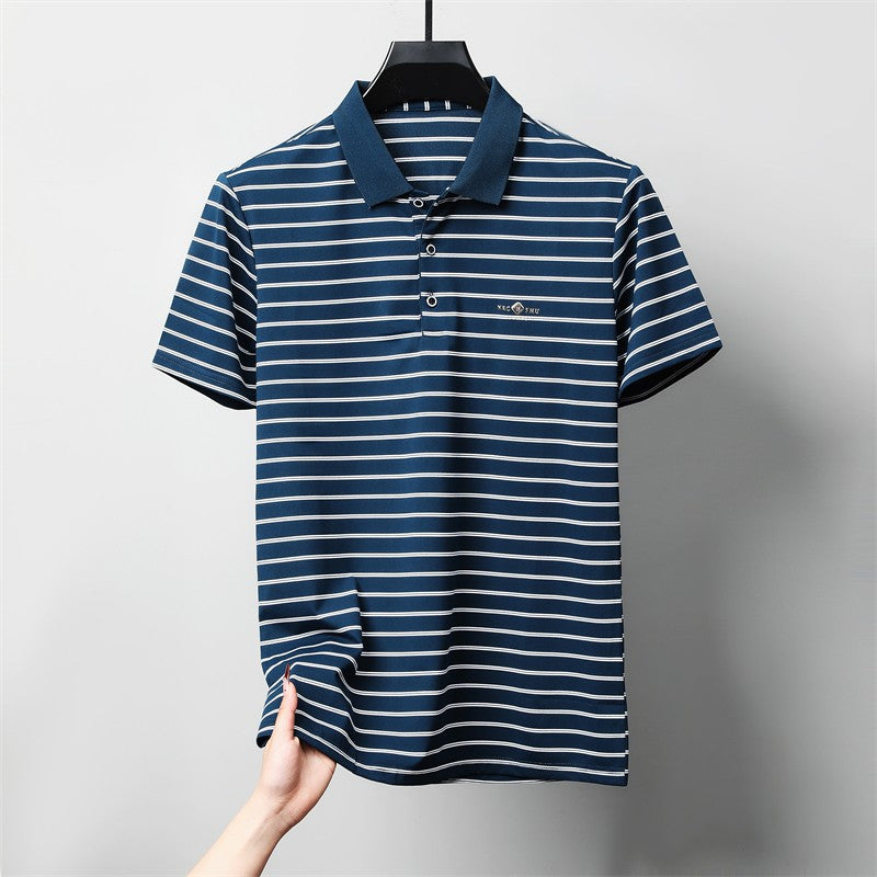 Men's Casual and Fashionable Striped Short Sleeved Polo Shirt Summer Comfortable Sweat Absorbing Breathable and Versatile Top