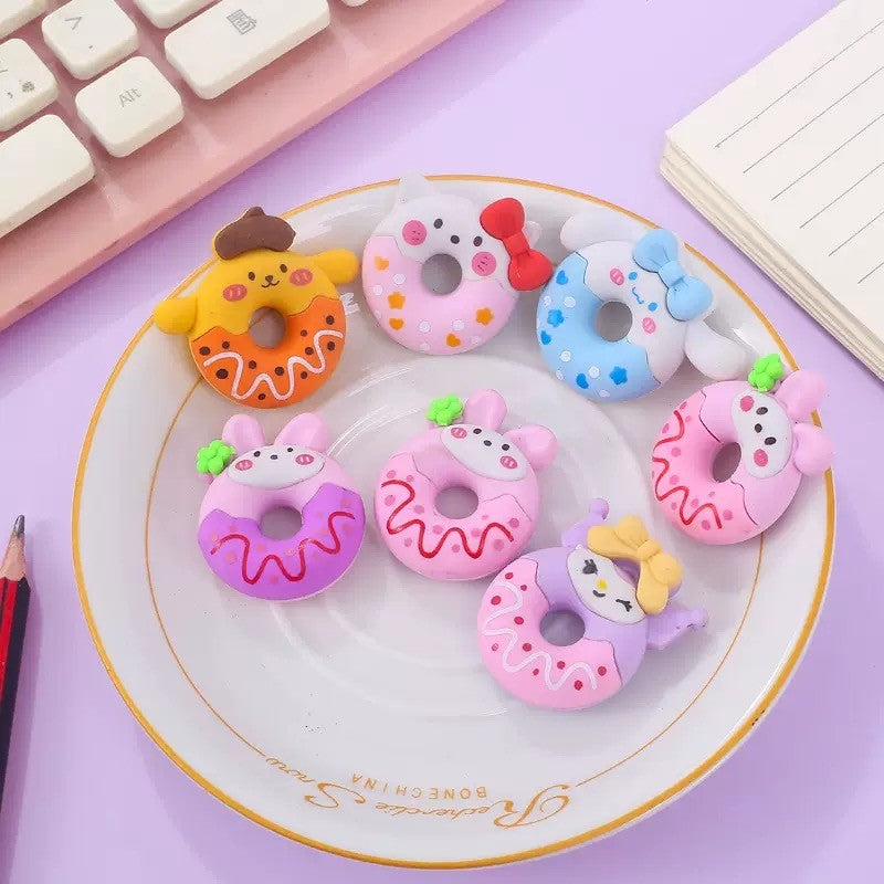 6 pçs/conjunto Borracha Sanrio Anime Hello Kitty Kurumi Cão Canela Donut Borracha Lápis Artigos de Papelaria Estudantis Presentes Infantis