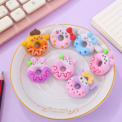 6 pçs/conjunto Borracha Sanrio Anime Hello Kitty Kurumi Cão Canela Donut Borracha Lápis Artigos de Papelaria Estudantis Presentes Infantis