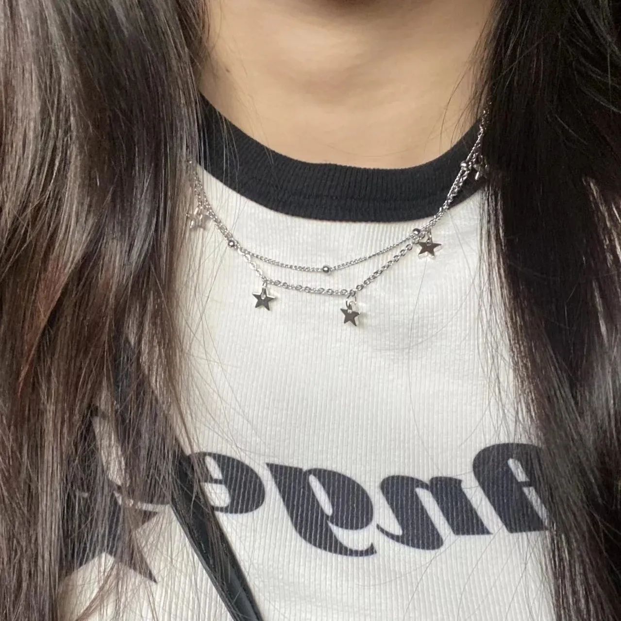 Colar de corrente com pingente de estrela prateado Kpop Gótico para mulheres, homens, Egirl, Y2K, Legal, EMO, Punk, Estética Grunge, Presentes