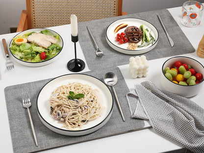 Porcelain Dinnerware Sets for 4, 12 Pieces Ceramic Plates and Bowls Set, Classic Modern Simple Kitchen Dinner Dining Ware Set, D