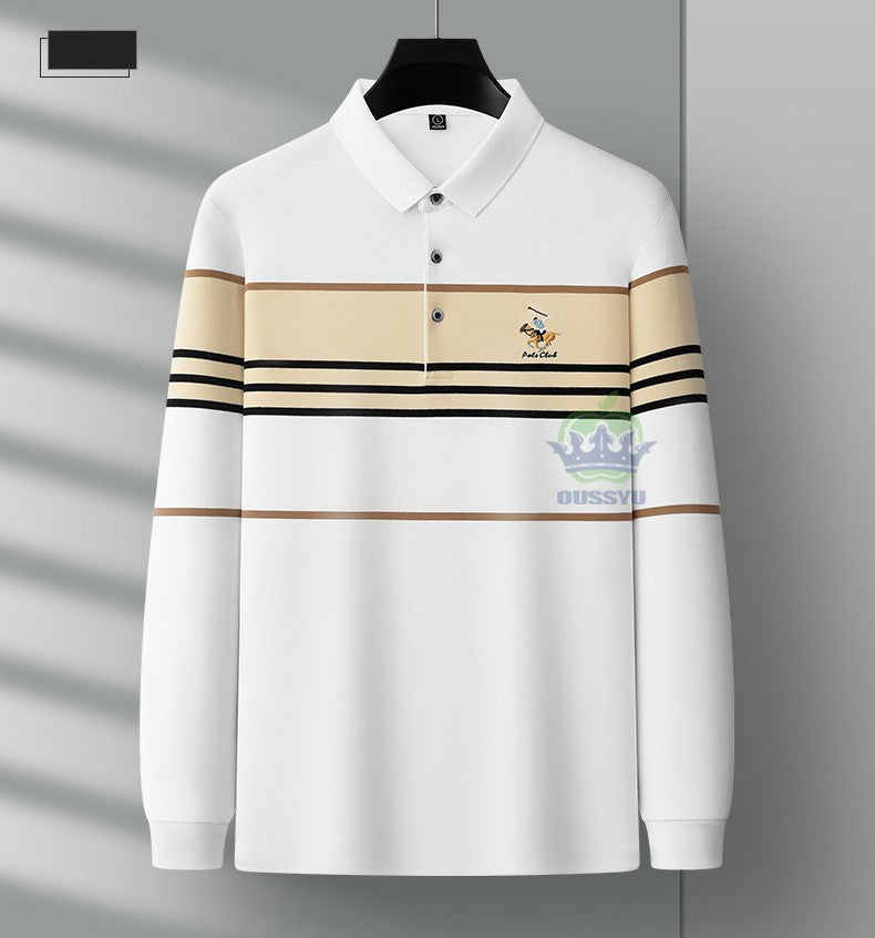 Luxury Embroidery Autumn Winter Men's Long-Sleeved Polo Shirt 100%Cotton Hip-Hop Harajuku Lapel Full-Sleeved polo Tops Male 3XL