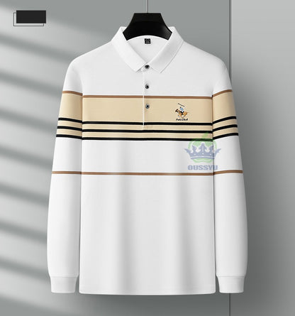 Luxury Embroidery Autumn Winter Men's Long-Sleeved Polo Shirt 100%Cotton Hip-Hop Harajuku Lapel Full-Sleeved polo Tops Male 3XL