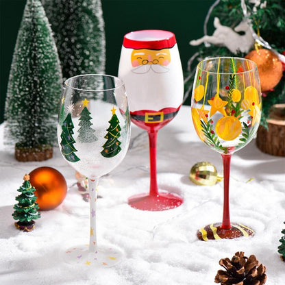 Taças de Vinho de Natal 450ml Papai Noel Árvore de Natal Pinhas Vinho Tinto Taças de Natal para Vinho Champanhe Suco