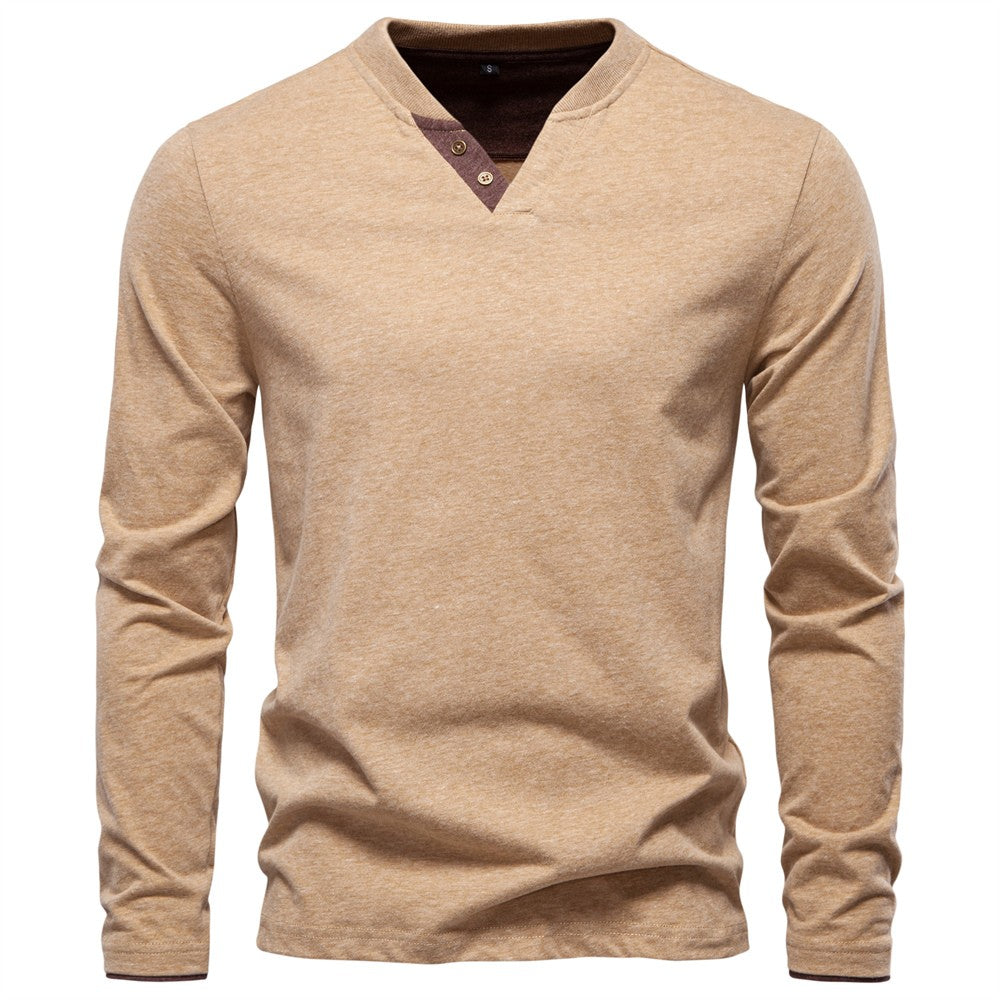 AIOPESON 100% Cotton T-shirt Men Casual Solid Color Long Sleeve Sweater Autumn Fashion High Quality Henley Collar Mens T-shirts