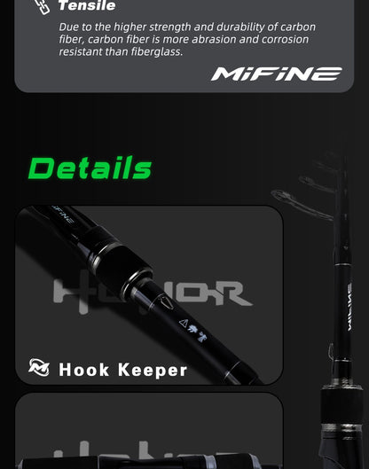 Vara de Pesca Telescópica MIFINE HONOR Fibra de Carbono 24T 2.1M 2.4M 2.7M Varas de Spinning para Viagem Peso da Isca 3-18g 6-27g Varas com Ponta Sólida