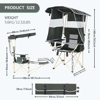 Cadeira de Acampamento CQ com Toldo, Cadeiras Esportivas para Adultos, Cadeira com Toldo e Apoio de Pés Removível, Cadeira para Pesca no Gelo com Porta-Copos