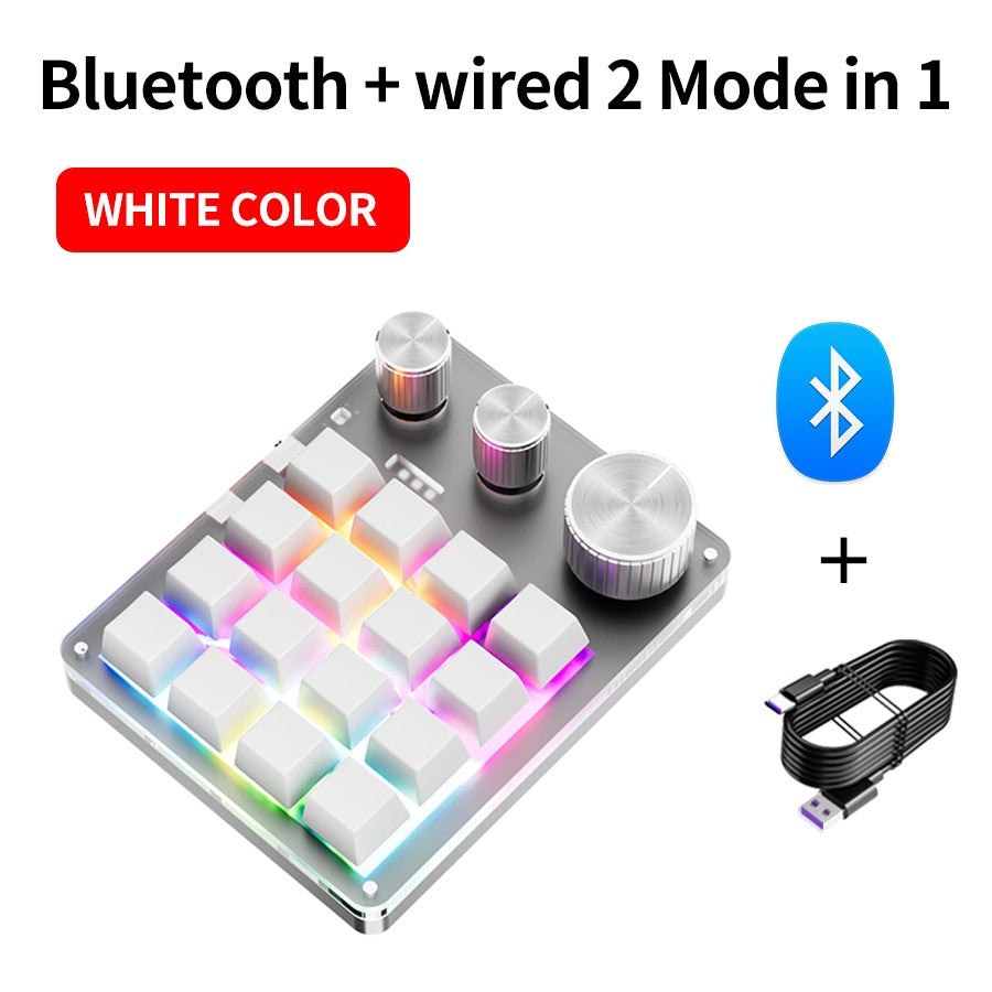 2.4G Personalize Bluetooth 3 Modos USB Teclado Mecânico Personalizado com Botão de Volume Botão Programável Macro Gaming 16 Teclas