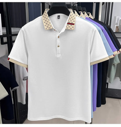 High quality men's short sleeve polo shirt summer light luxury business style comfort casual patchwork neckline fashion T-shirt