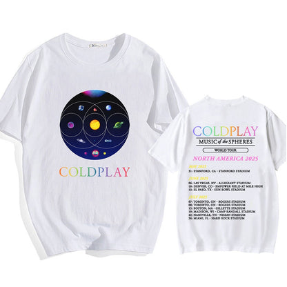 Cold-play Music of The Spheres World Tour 2025 Tshirts Cotton Tees Heavy Mental Fashion Graphic T-shirt Short Sleeve Unisex Tops