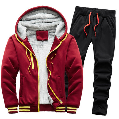 2025 Winter Men's Tracksuit Set Hooded Fleece Lined Jogging Suit Hoodie+Pants Casual Outfits Sportswear Fashion Men's Clothes