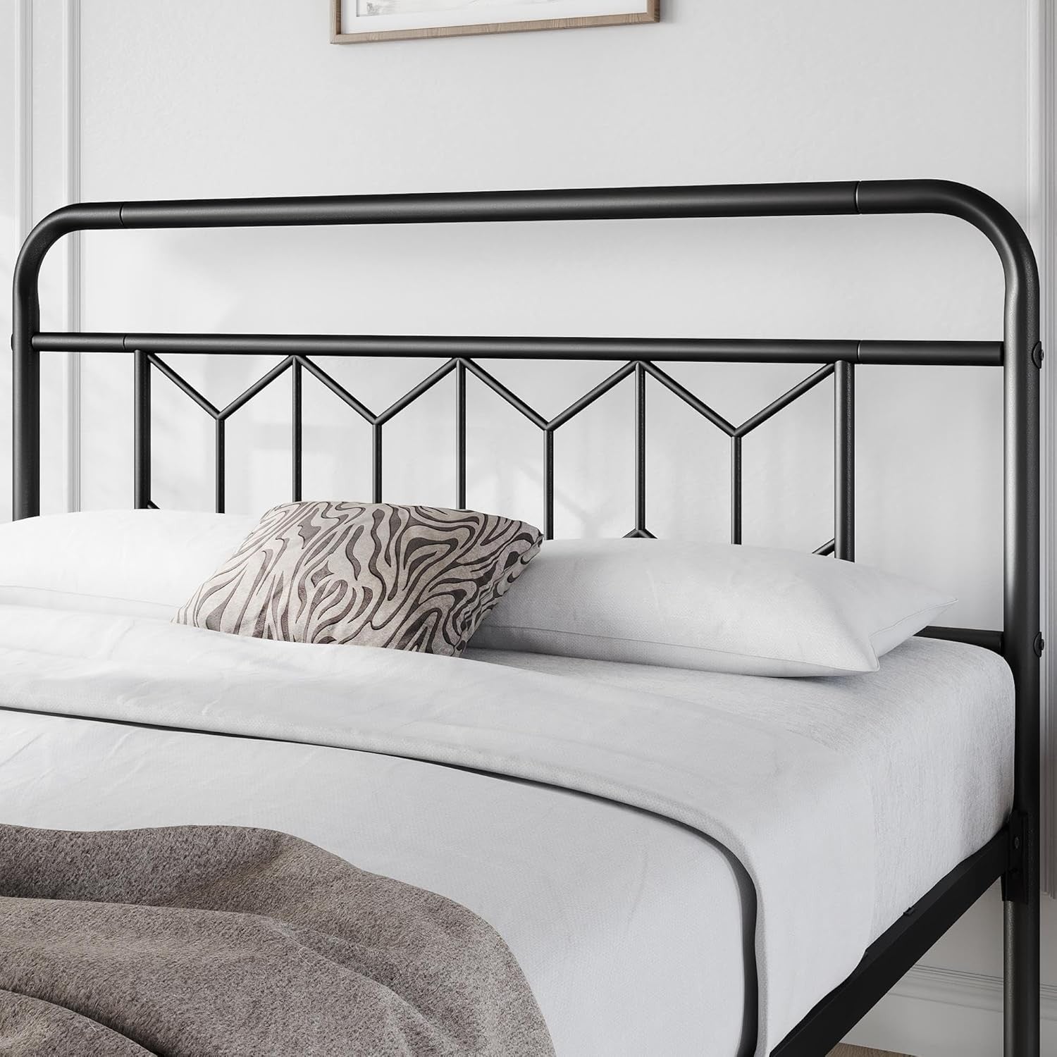 Queen Bed Frames Metal Platform Bed with Vintage Style Headboard/Mattress Foundation/No Box Spring Needed/Under Bed Stor