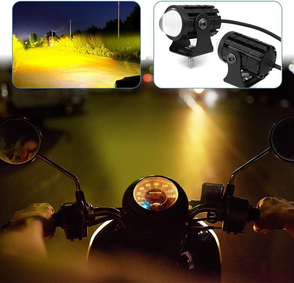 Farol LED Universal para Motocicleta Lente Projetora Duas Cores ATV Scooter Lâmpada de Condução Luz de Neblina Lâmpada Auxiliar Holofote Interruptor