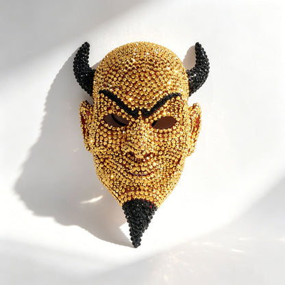 Sparkling Rhinestone Devil Mask, Crystal Horned Demon Mask for Halloween, Costume Party, Cosplay and Masquerade