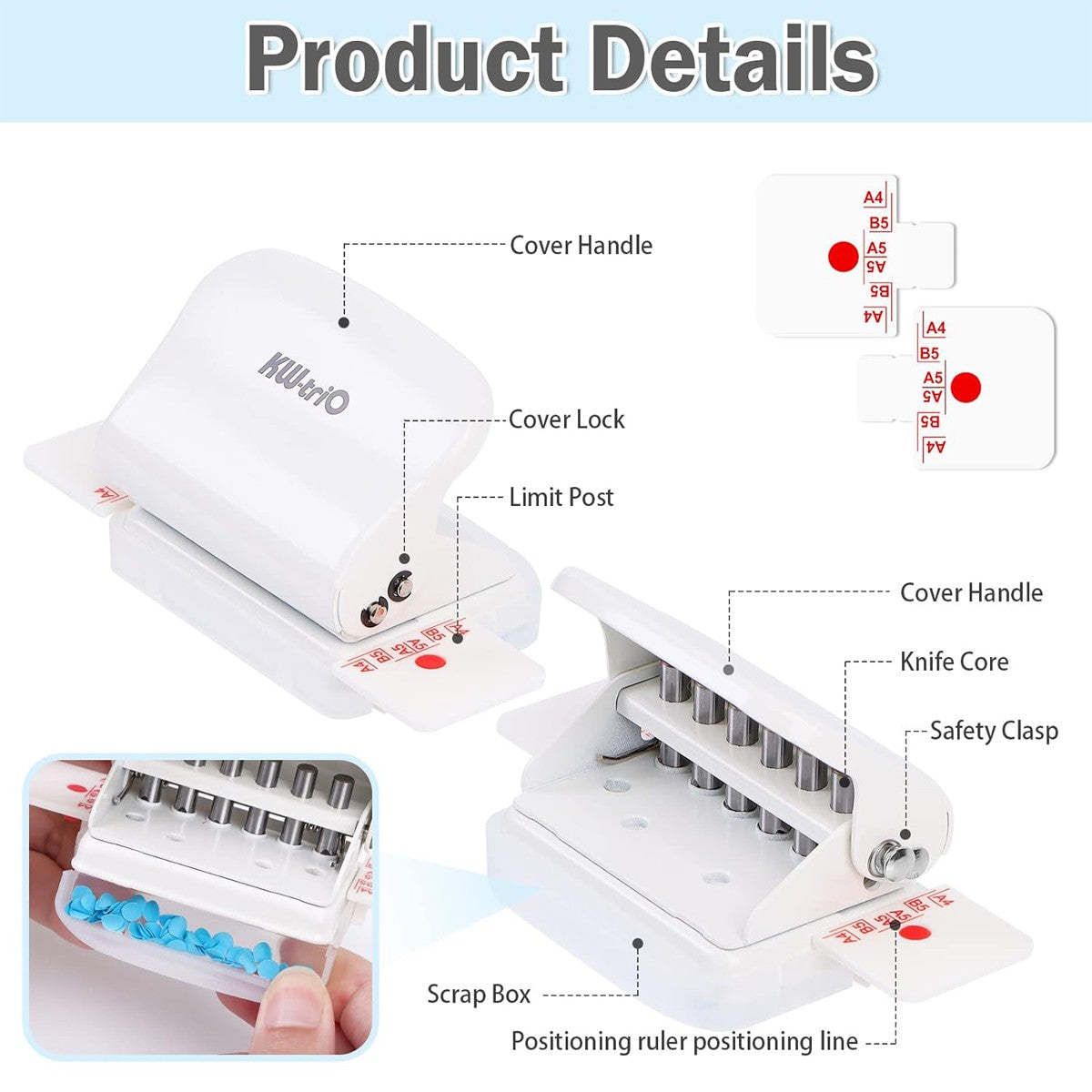 6-hole punch, metal handheld punch, professional office binding, home school material organization